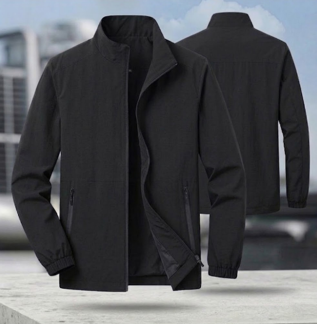Men's Bomber Jacket with Zipper and Stand-Up Collar
