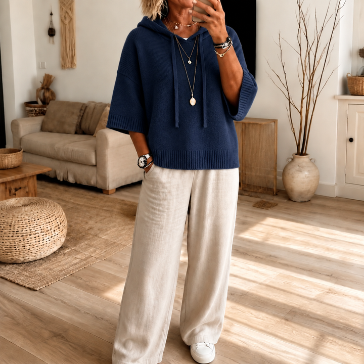 Cozelle – Frayed-Edge Open-Knit Oversized Hoodie