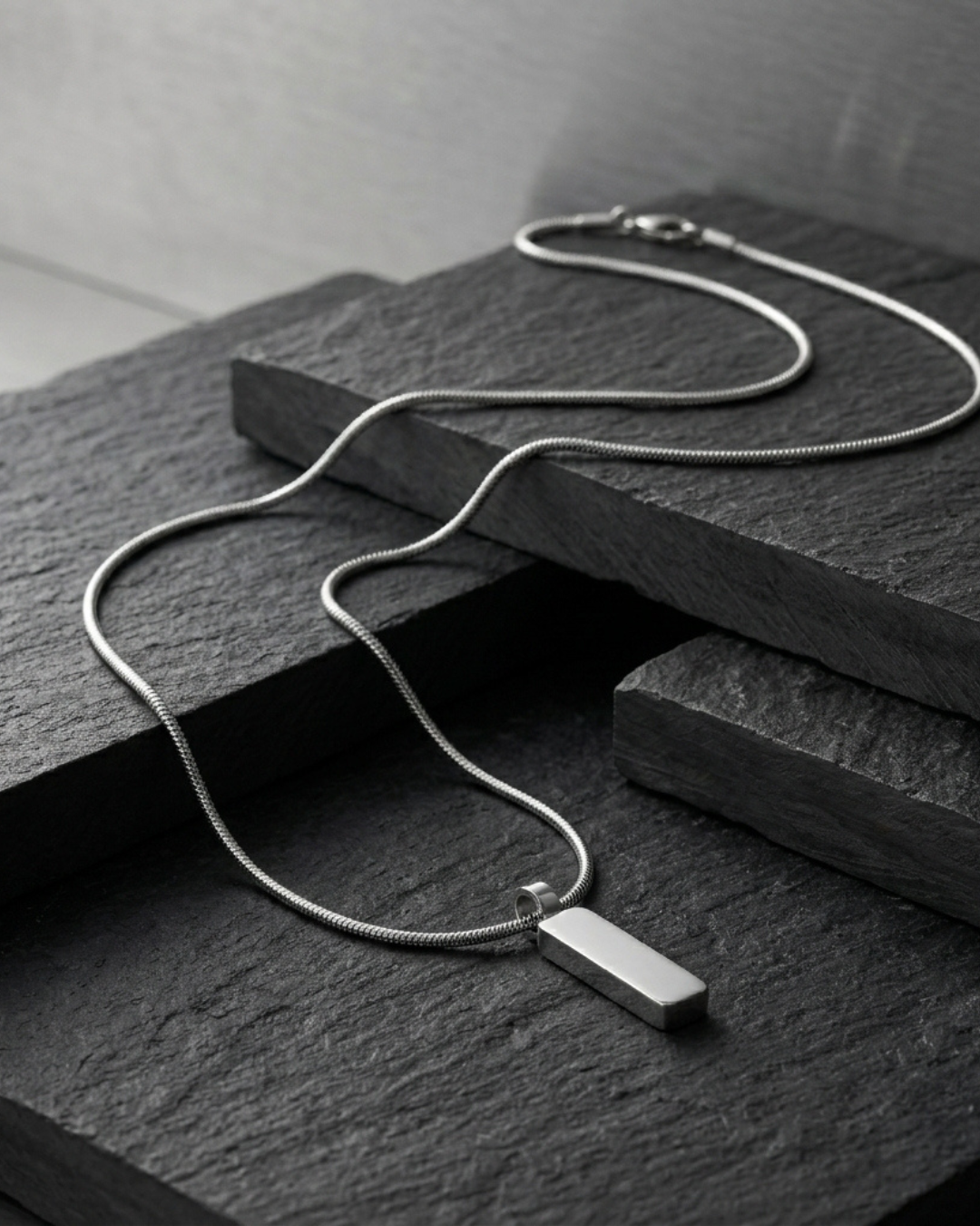 Silver Necklace with Rectangular Pendant