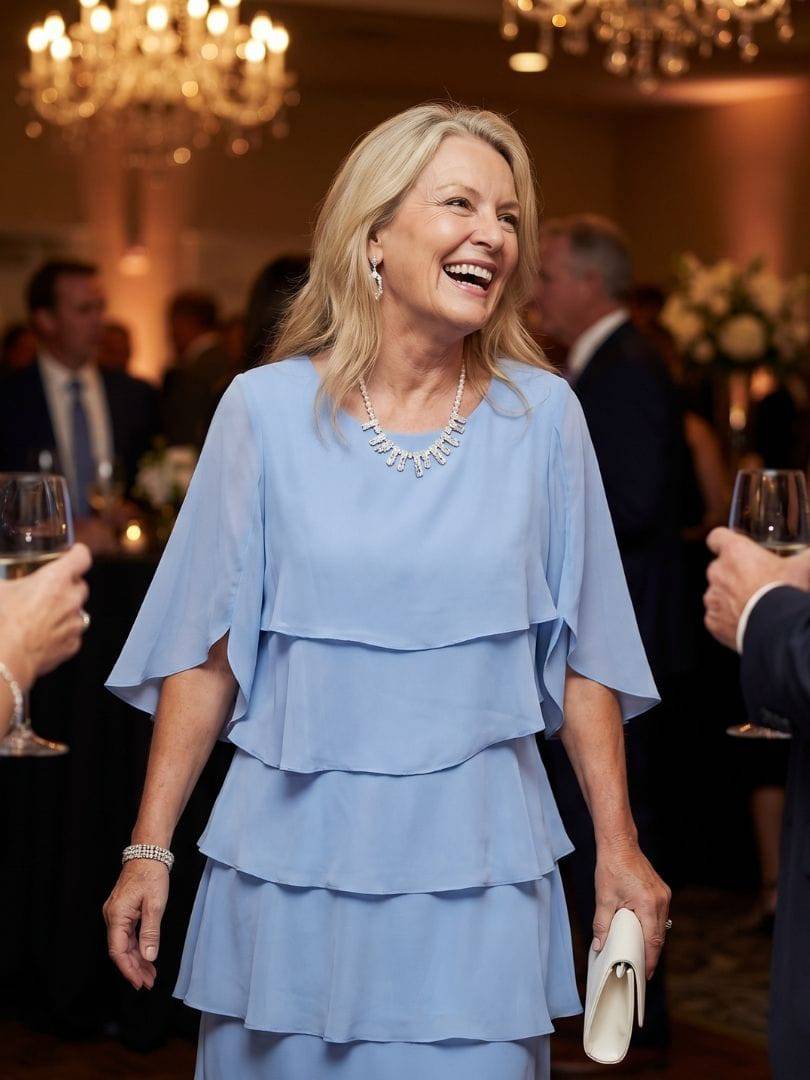Emma & Rose Cape Town Brent layered tier midi dress displayed on a hanger with flowing fabric and tiered design details.