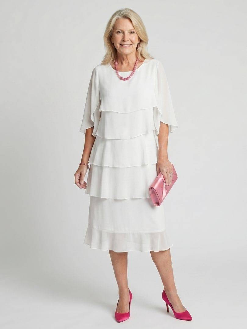 Emma & Rose Cape Town Brent layered tier midi dress shown in soft fabric with flowing tiers and a stylish, elegant silhouette.