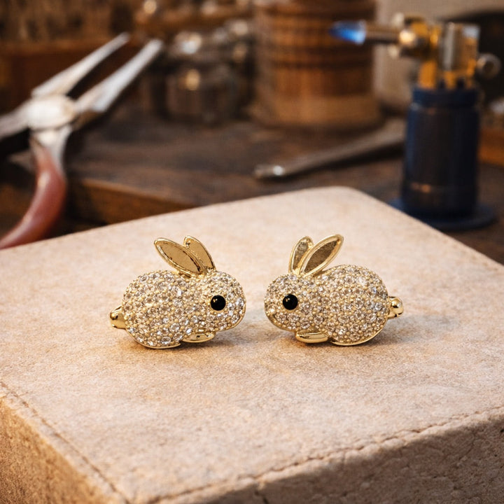 Cute Bunny Crystal Stud Earrings, view 3 - Elena Harper