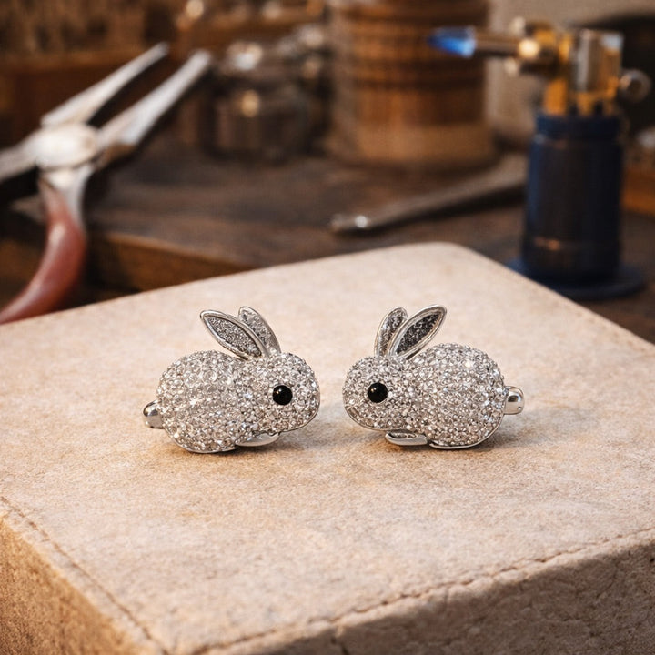 Cute Bunny Crystal Stud Earrings, view 2 - Elena Harper