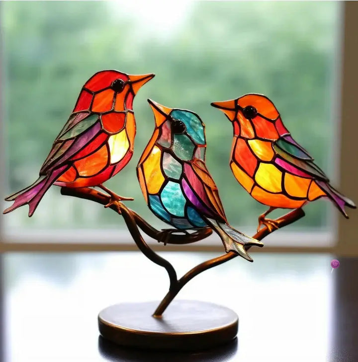 Stained Glass Bird Window Decor - Reflective & Vibrant Home Accent