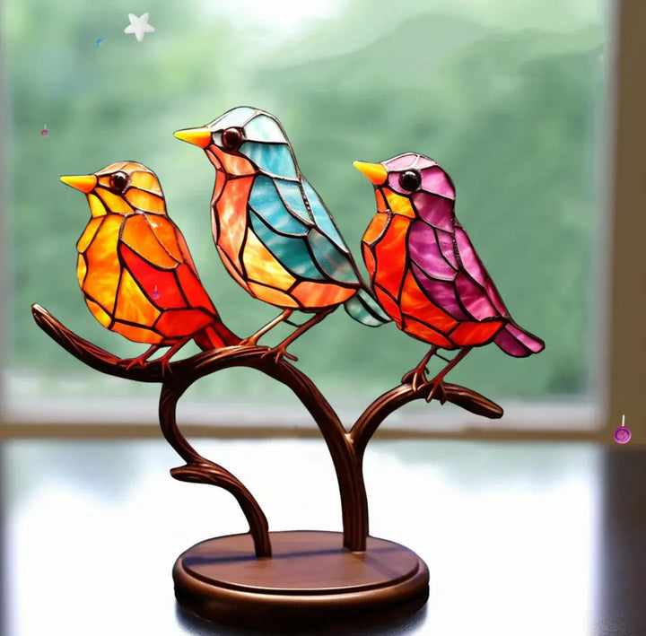Stained Glass Bird Window Decor - Reflective & Vibrant Home Accent