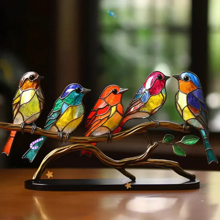 Stained Glass Bird Window Decor - Reflective & Vibrant Home Accent