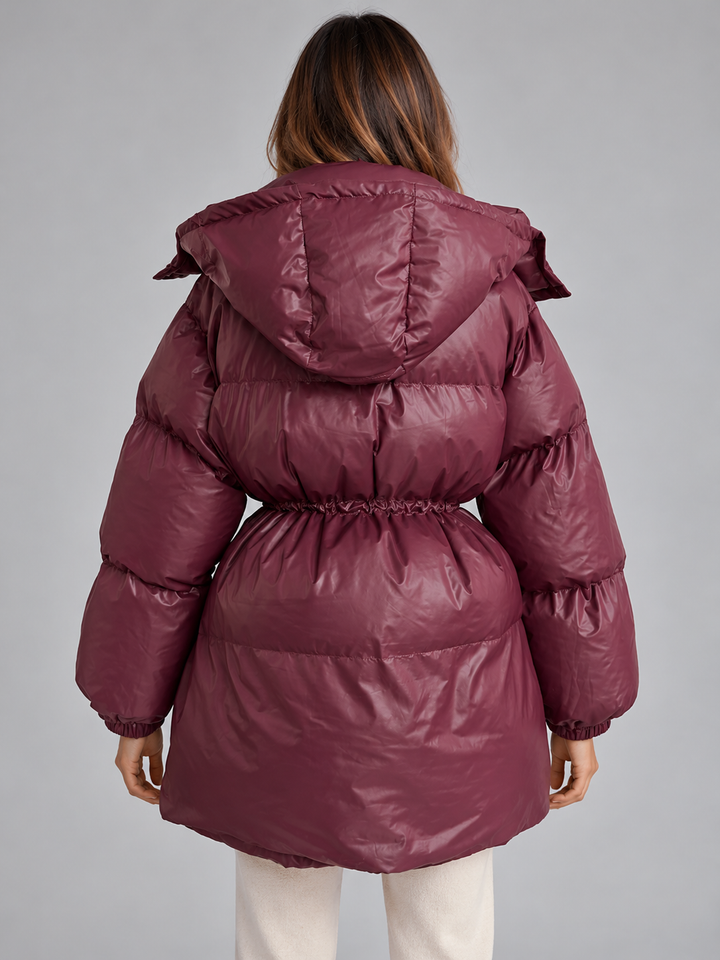 Women's Hooded Puffer Coat – Padded Drawstring Waist