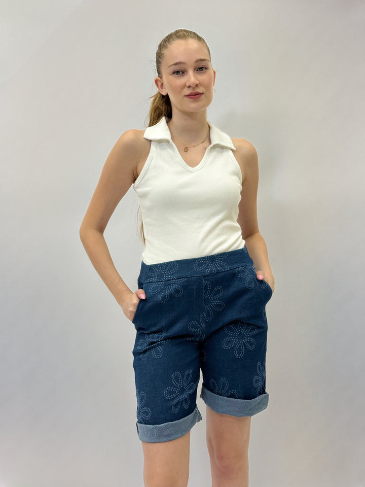 Romy™  |  Daisy Embroidered Turn-Up Shorts