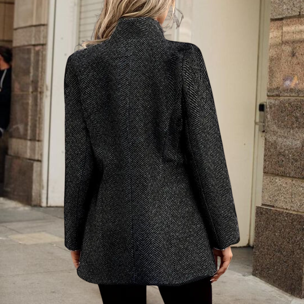Elegant Women's Textured Blazer – High Collar