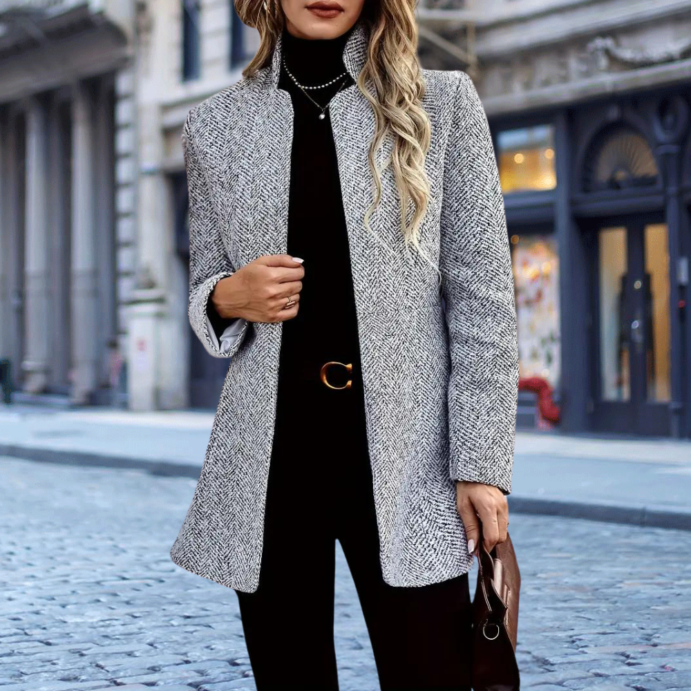 Elegant Women's Textured Blazer – High Collar