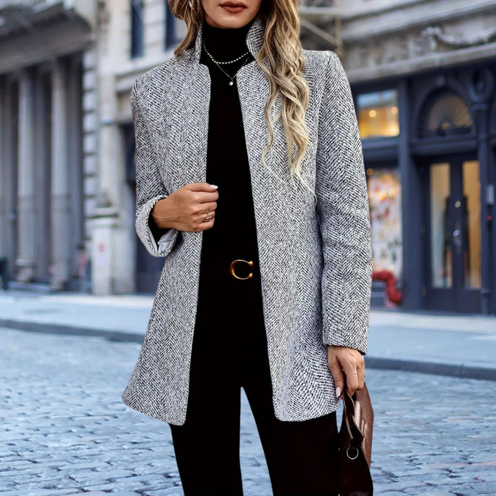 Elegant Women's Textured Blazer – High Collar