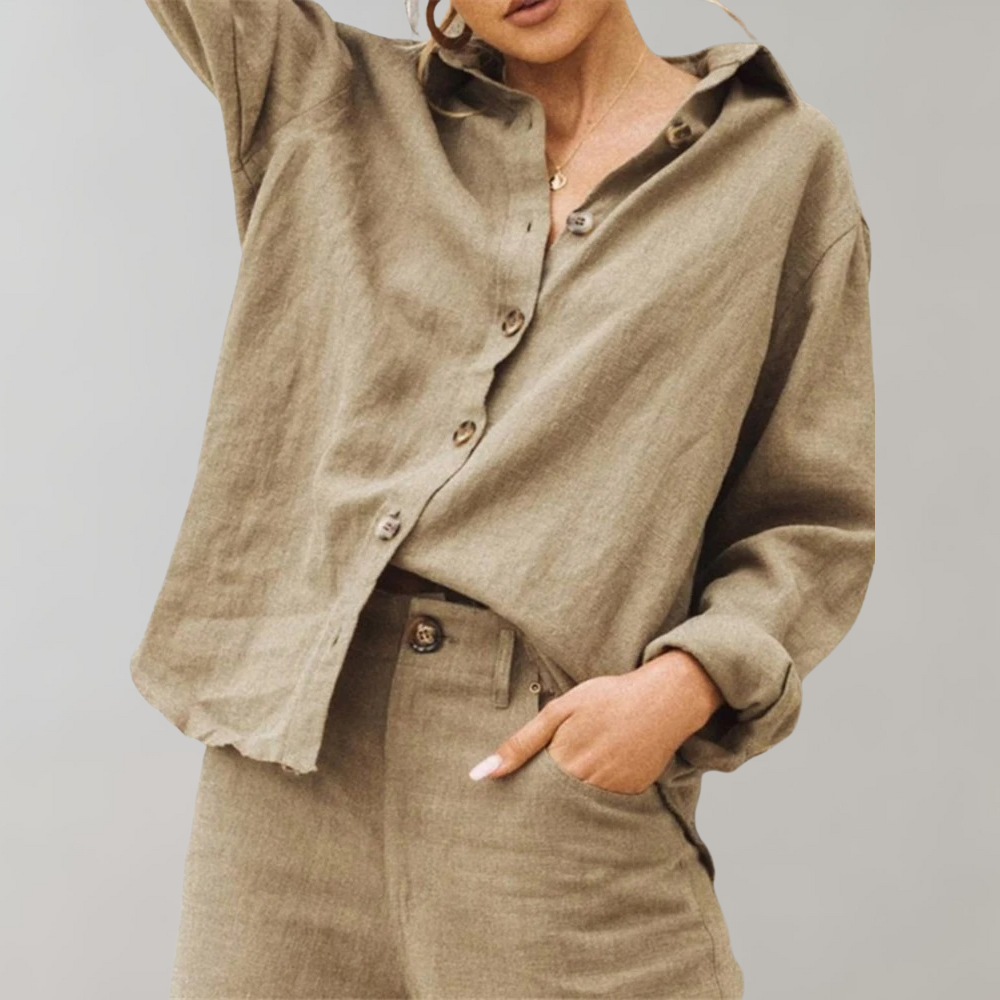 Annabelle | Women's Loose-Fitting Blouse with Button Closure and Long Sleeves