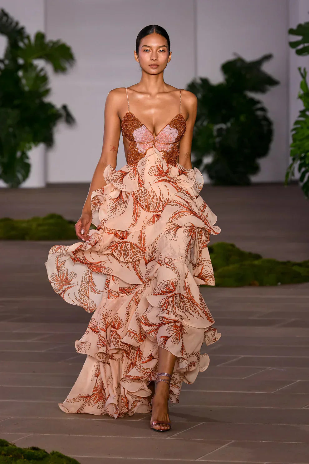 Nala ruffled dress by Emma & Rose Cape Town, lightweight fabric with delicate ruffle details, displayed on a hanger against a neutral background.