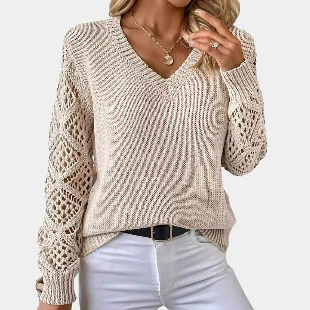 Damarah Stylish V-Neck Sweater, view 4 - Elena Harper