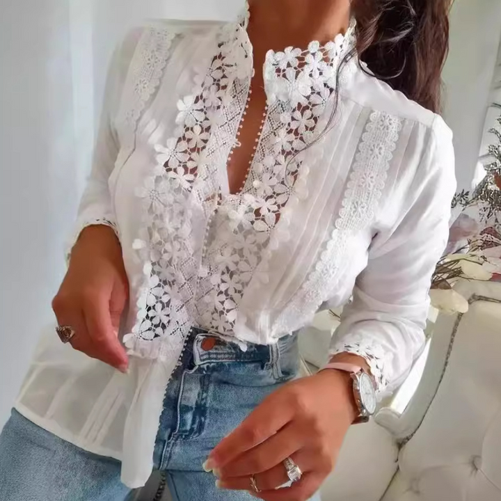 Genevieve™ Ladies Blouse with Lace and Embroidery