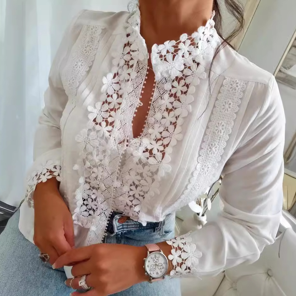 Genevieve™ Ladies Blouse with Lace and Embroidery