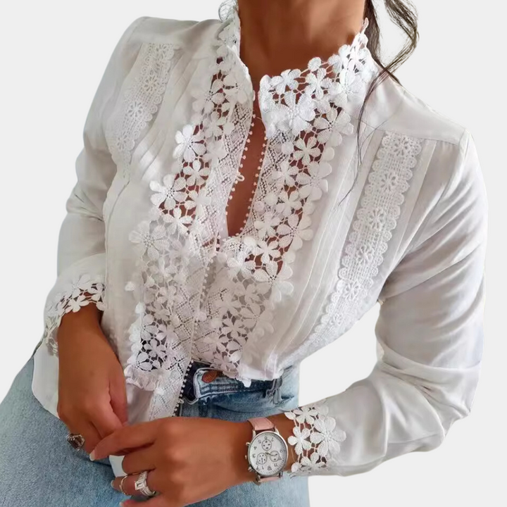Genevieve™ Ladies Blouse with Lace and Embroidery