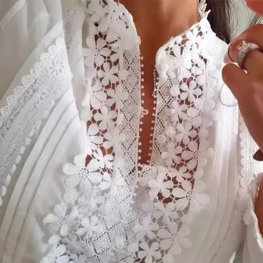 Genevieve™ Ladies Blouse with Lace and Embroidery
