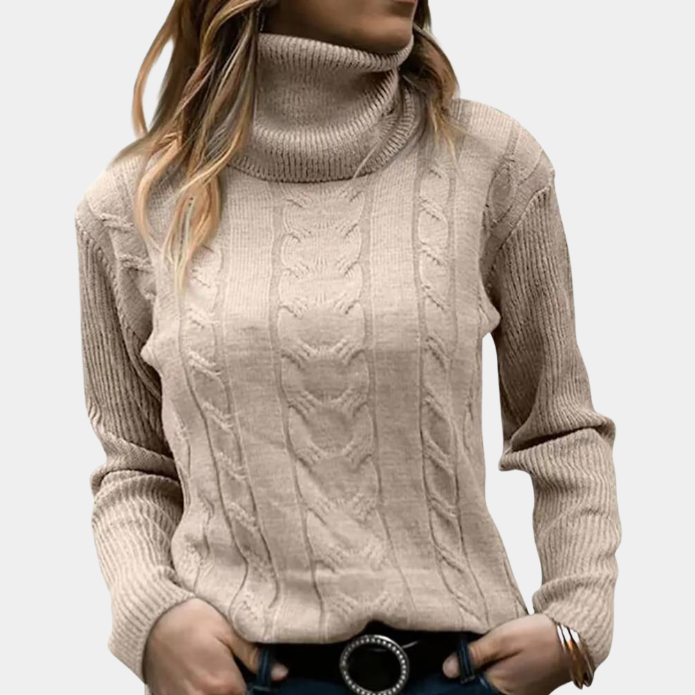 Women's Cable Knit Turtleneck Sweater Long Sleeve