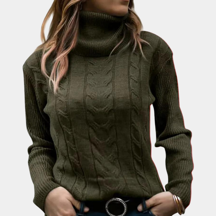 Women's Cable Knit Turtleneck Sweater Long Sleeve
