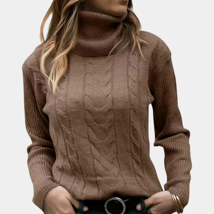 Women's Cable Knit Turtleneck Sweater Long Sleeve