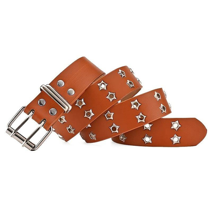 Star Eye Rivet Belt with Double Prong Buckle