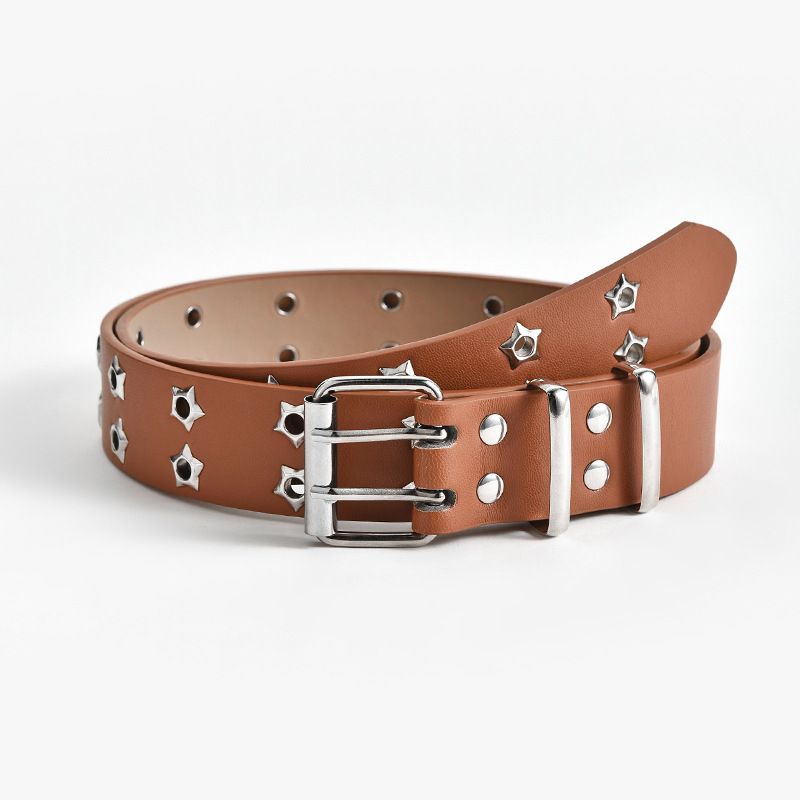 Star Eye Rivet Belt with Double Prong Buckle