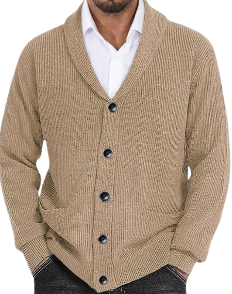 Men's Knitted Cardigan with Shawl Collar and Buttons