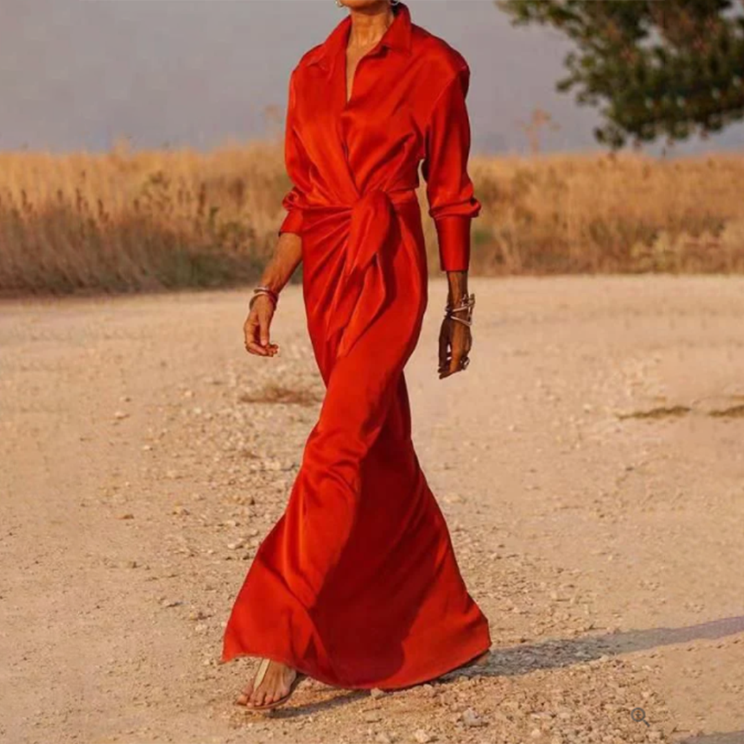 Adelmo | Long Crossed Dress with Long Sleeves | Maxi