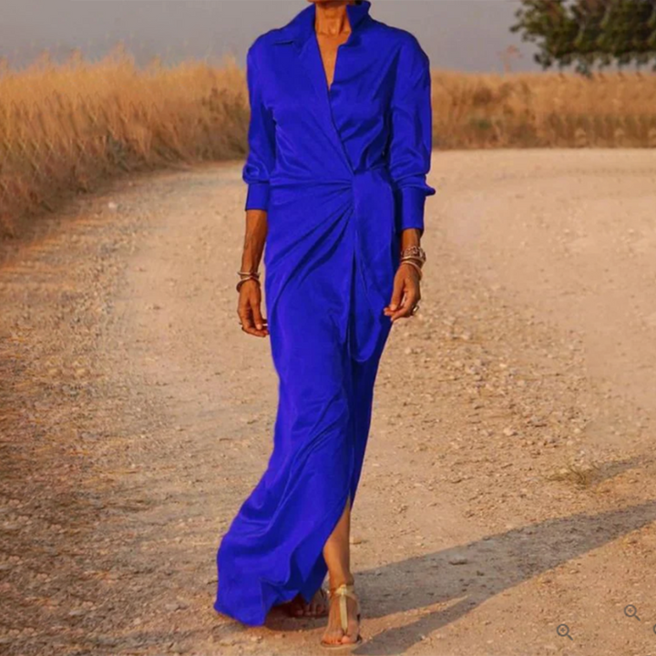 Adelmo | Long Crossed Dress with Long Sleeves | Maxi