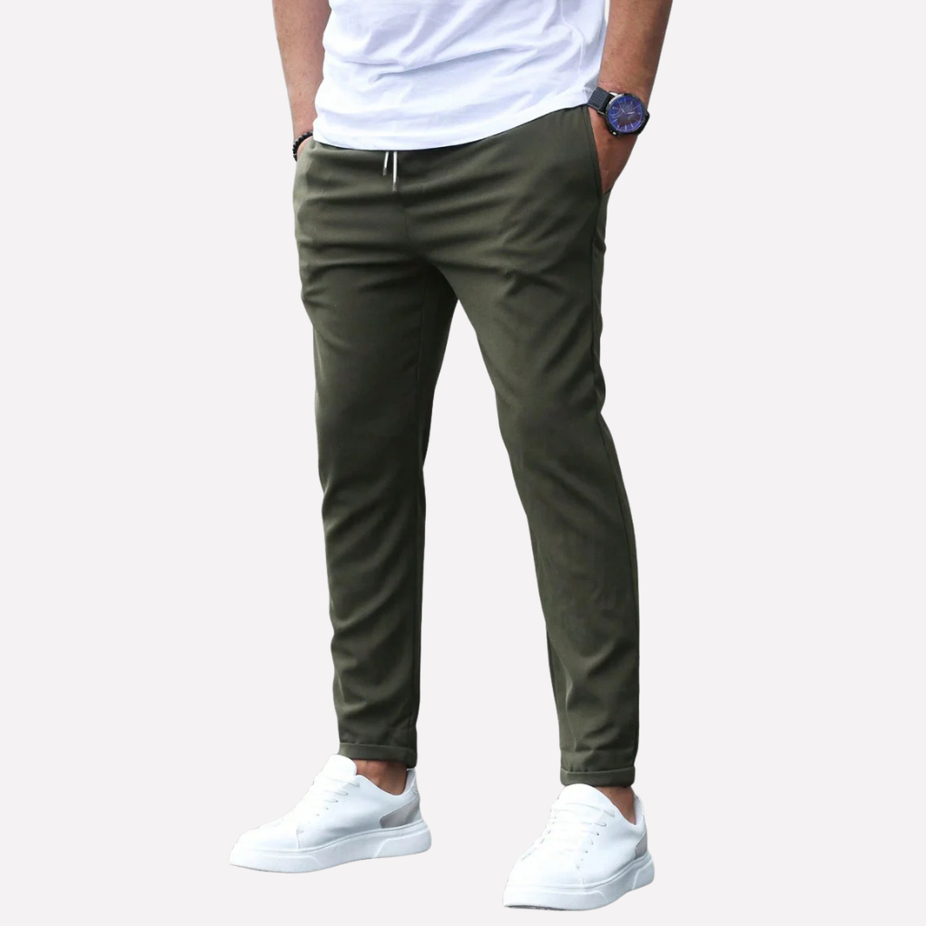 Men's Tapered Casual Trousers with Drawstring Waist