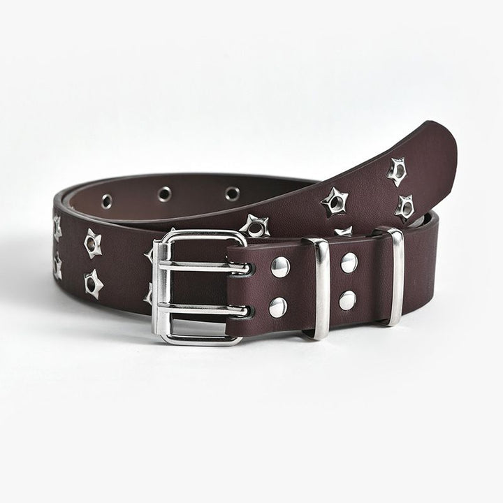 Star Eye Rivet Belt with Double Prong Buckle