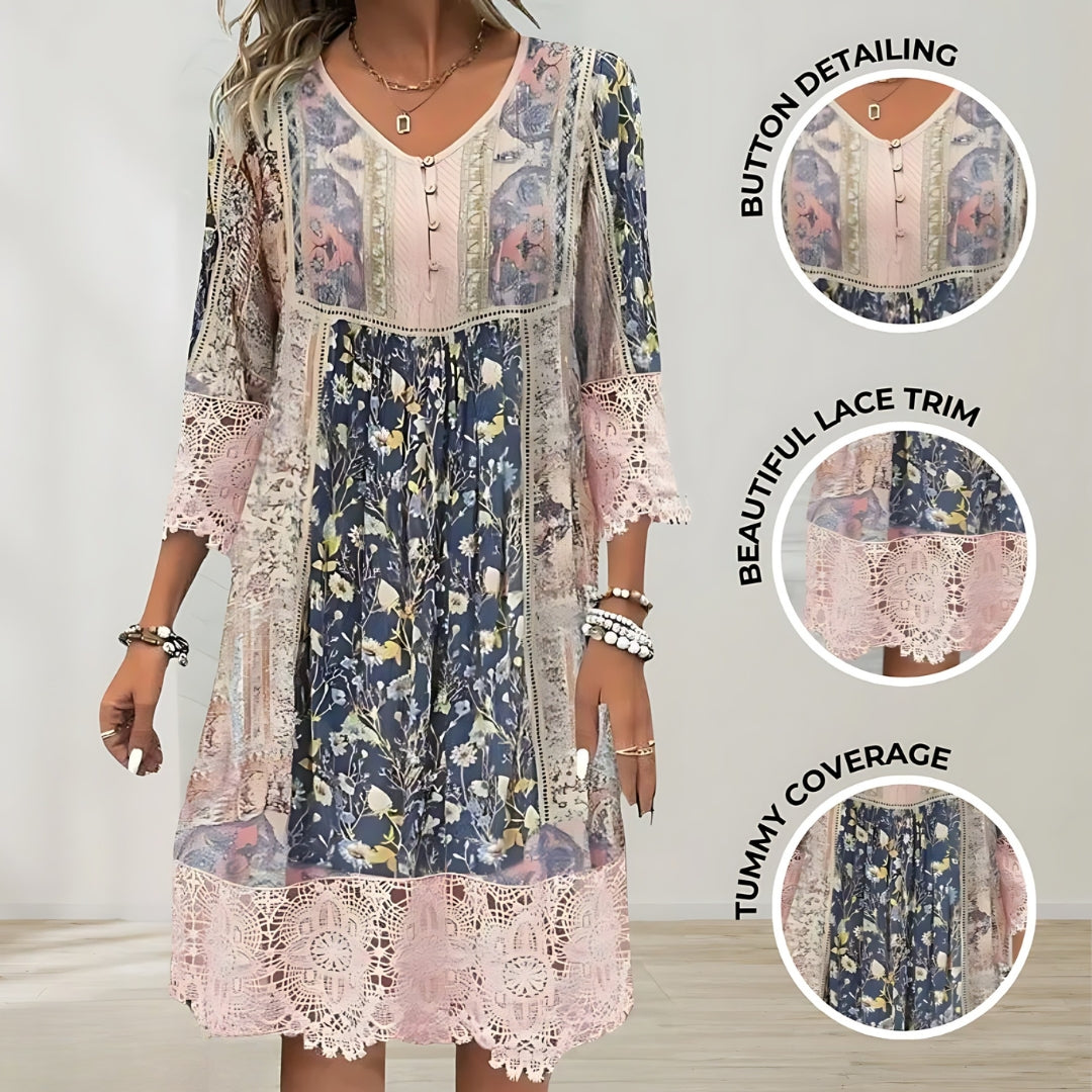 Eliza Patchwork Lace Detail Dress - Elena Harper