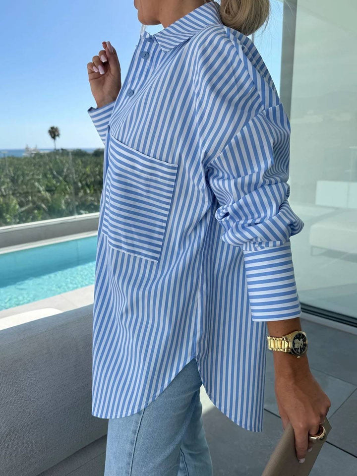Women's Striped Button-Up Blouse - Elegant & Casual