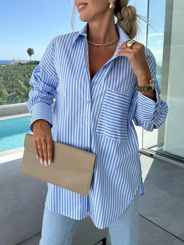 Women's Striped Button-Up Blouse - Elegant & Casual