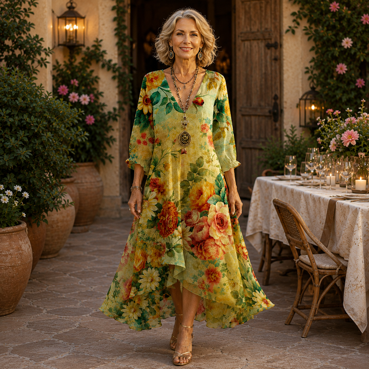 Jolene™ | Elegant Belly-Camouflaging Floral Dress