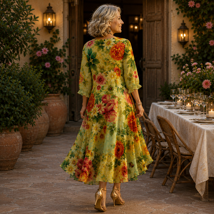 Jolene™ | Elegant Belly-Camouflaging Floral Dress