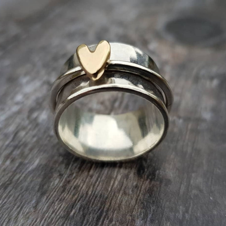 Gold and Silver Heart Ring for Women – Elegant, Refined, and Luminous Style.