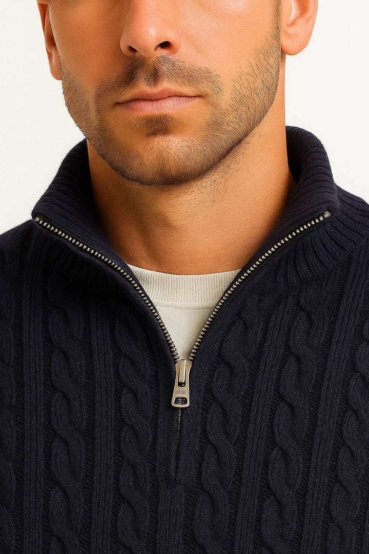 Men's Cable-Knit Jumper with Quarter Zip - Edmond