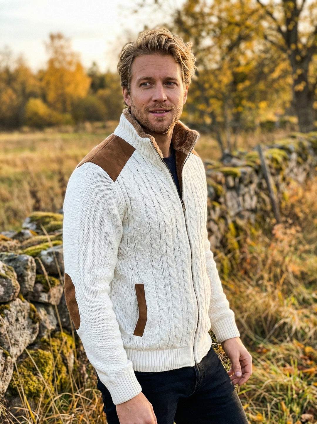 Men's Winter Jacket with Braided Pattern and Structured Plush Lining, view 2 - Elena Harper
