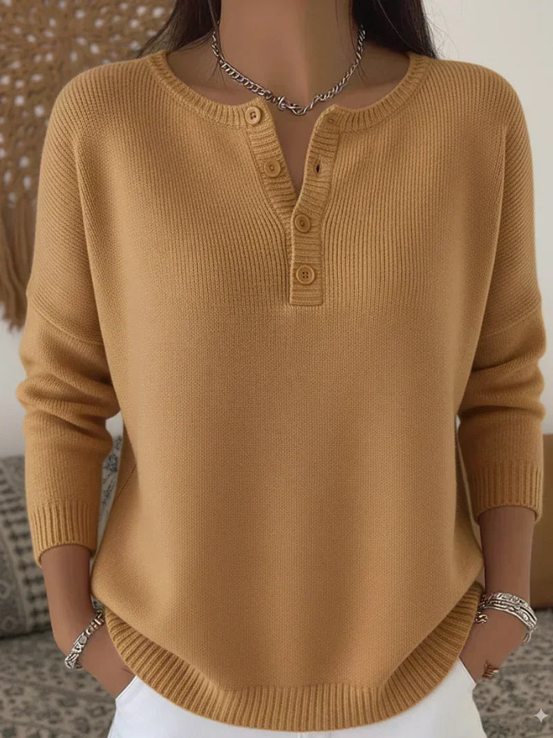 Women's Buttoned Henley Sweater - Soft and Casual