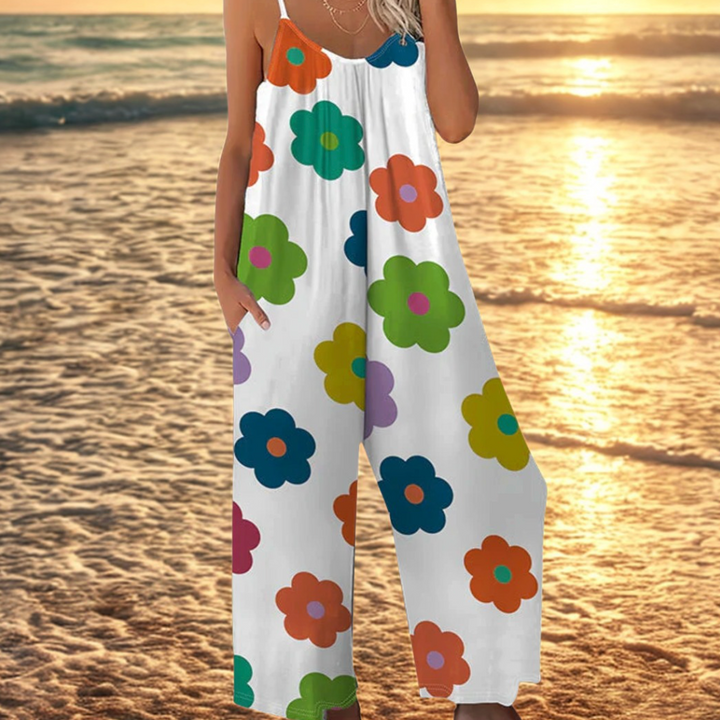 Women's Jumpsuit with Thin Straps, Floral Print, Wide Legs