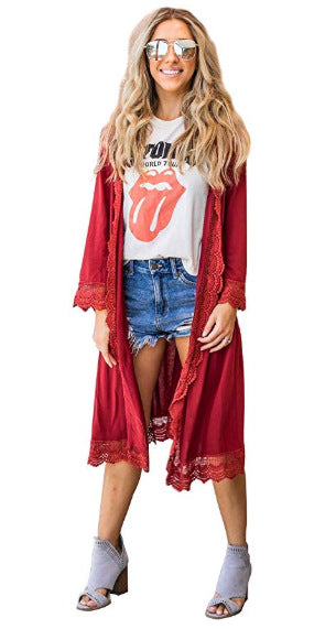 Ladies' Long Cardigan | Long Model & Refined Lace Detail