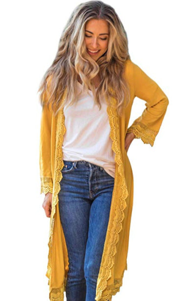 Ladies' Long Cardigan | Long Model & Refined Lace Detail