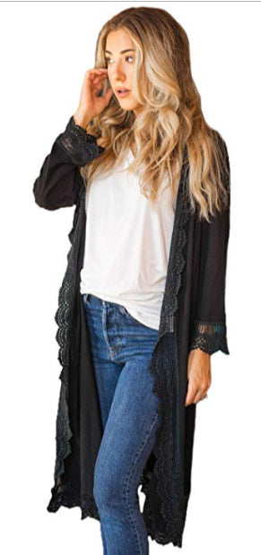 Ladies' Long Cardigan | Long Model & Refined Lace Detail