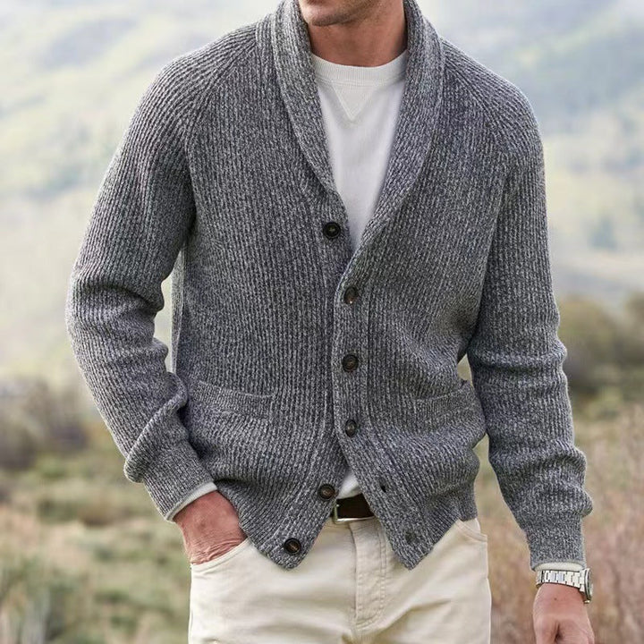 Damien - Classic Ribbed Cardigan with Shawl Collar