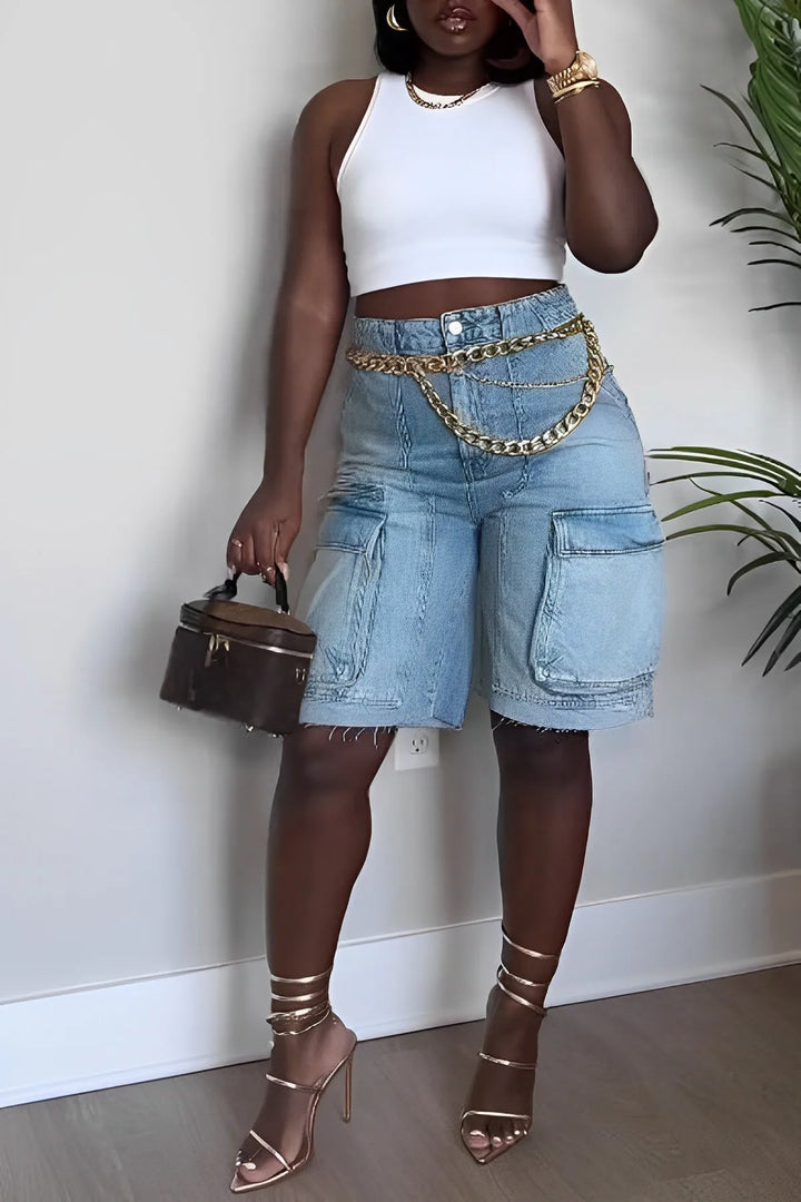 Cargo denim shorts for women - Helena