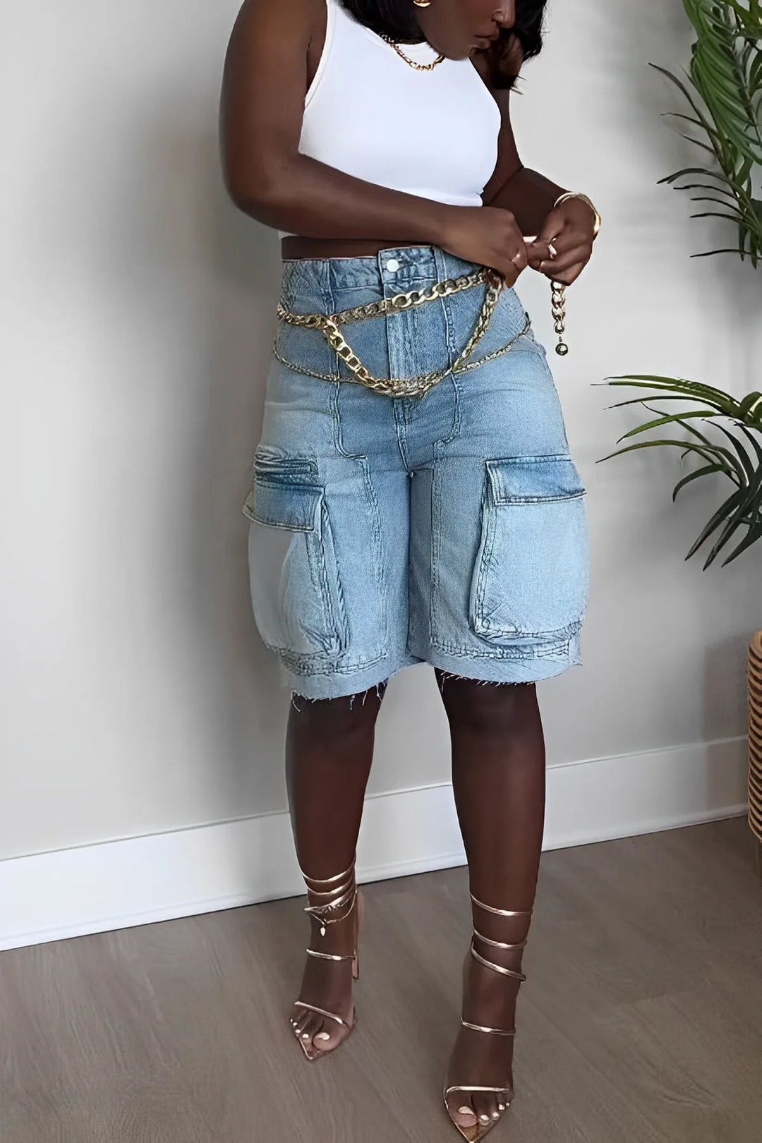 Cargo denim shorts for women - Helena