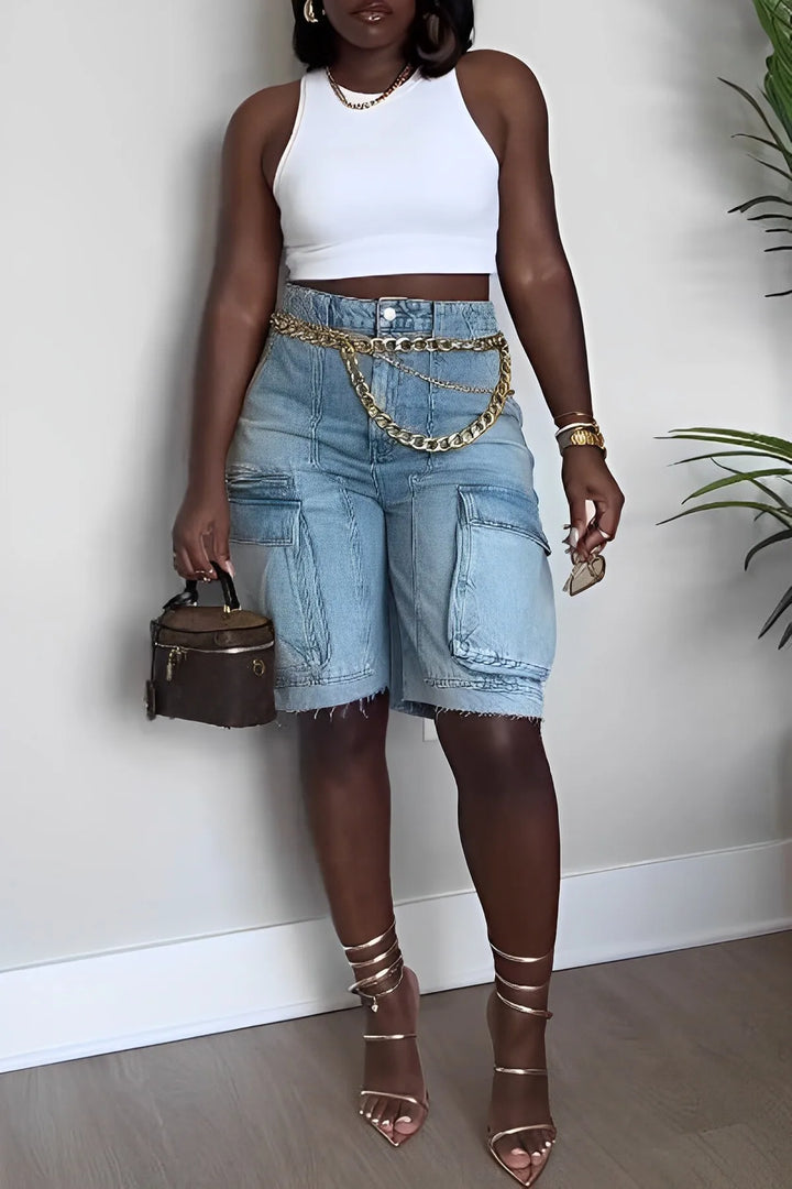 Cargo denim shorts for women - Helena