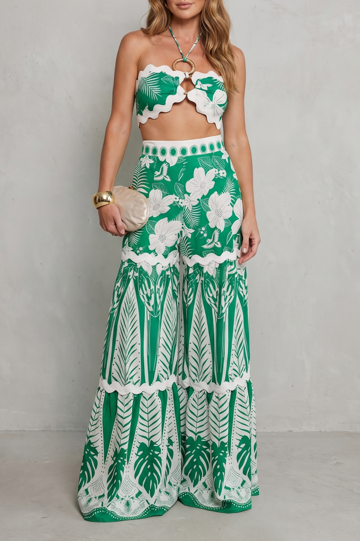 Women's Halter Crop Top and Wide Leg Trouser Set Andrelise - Elena Harper